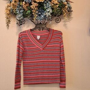 NIC+ZOE Red and Blue V-Neck Sweater. Size Small